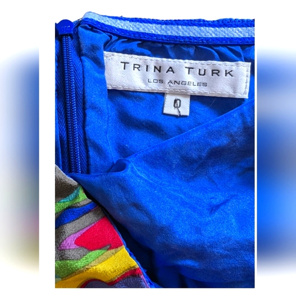 Trina Turk dress, Size 0, Royal blue/ Multicolor. - Picture 6 of 10